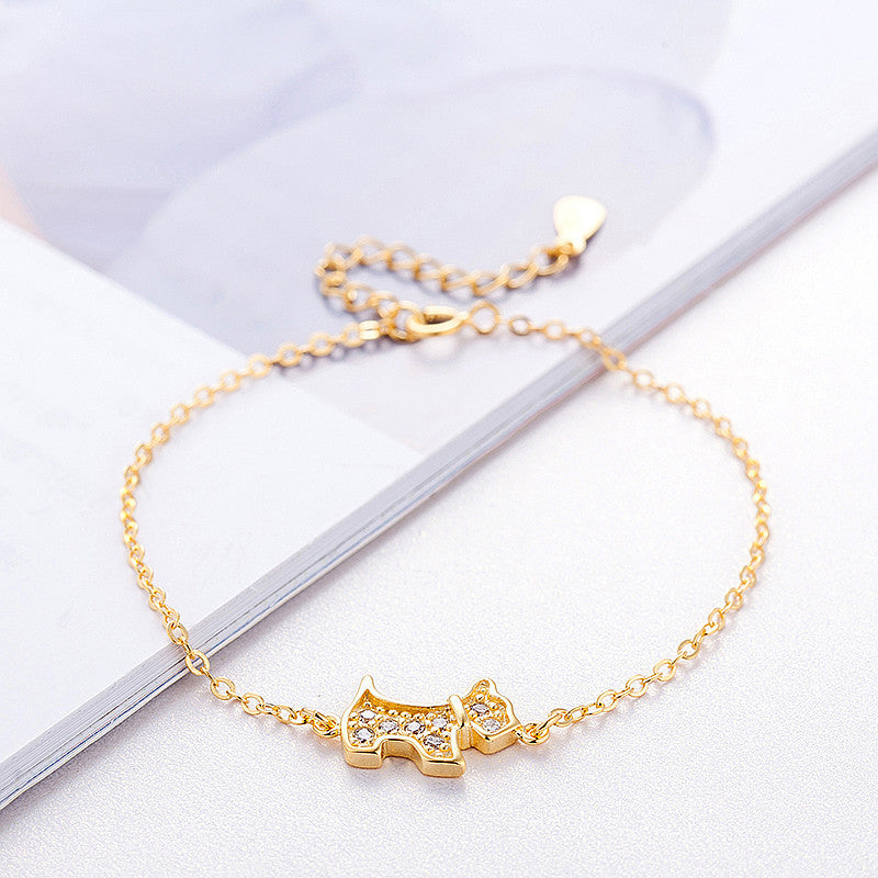 Gold Chain Bracelet with Zircon Dog Charm