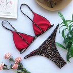 Leopard Print Triangle String Bikini Set