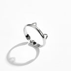 Silver Cat Ear and Paw Print Open Ring