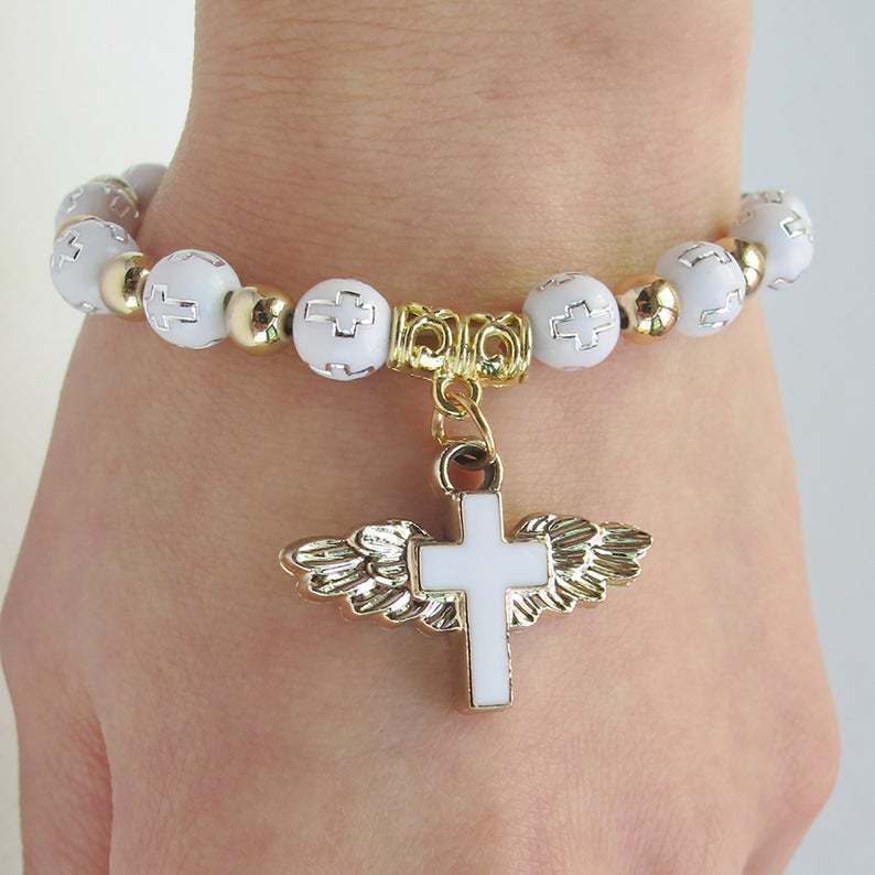 Angel Wing Cross Rosary Bracelet | Christian Jewelry