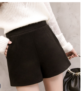 Thick Women's Wool Shorts, High-Waisted Fit for Fall