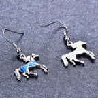 Blue Opal Horse Drop Earrings