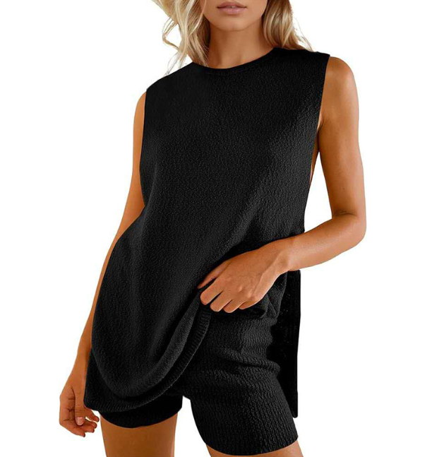Women's Casual Knitted Sleeveless Top and Shorts Set