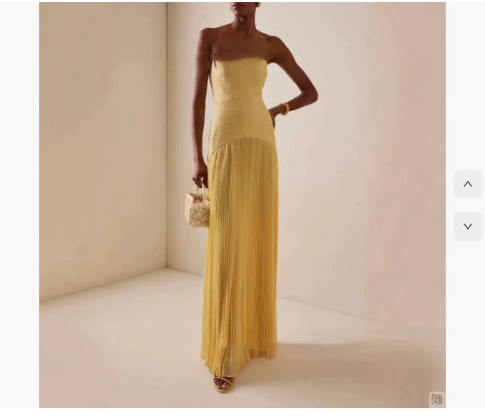 Sage Green Strapless Pleated Maxi Dress