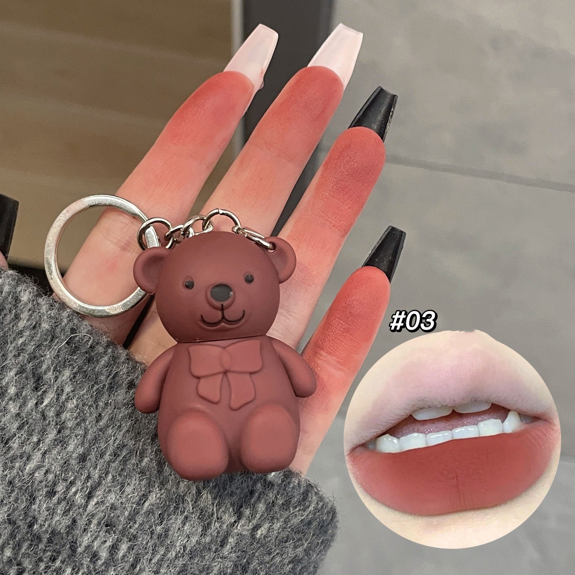 Matte White Bear Lip Mud Keychain - 6 Colors | Accessory