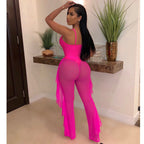 Cutout Swimsuit with Sheer Mesh Beach Pants