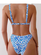 Women's Blue Floral Print Two-Piece Bikini Set