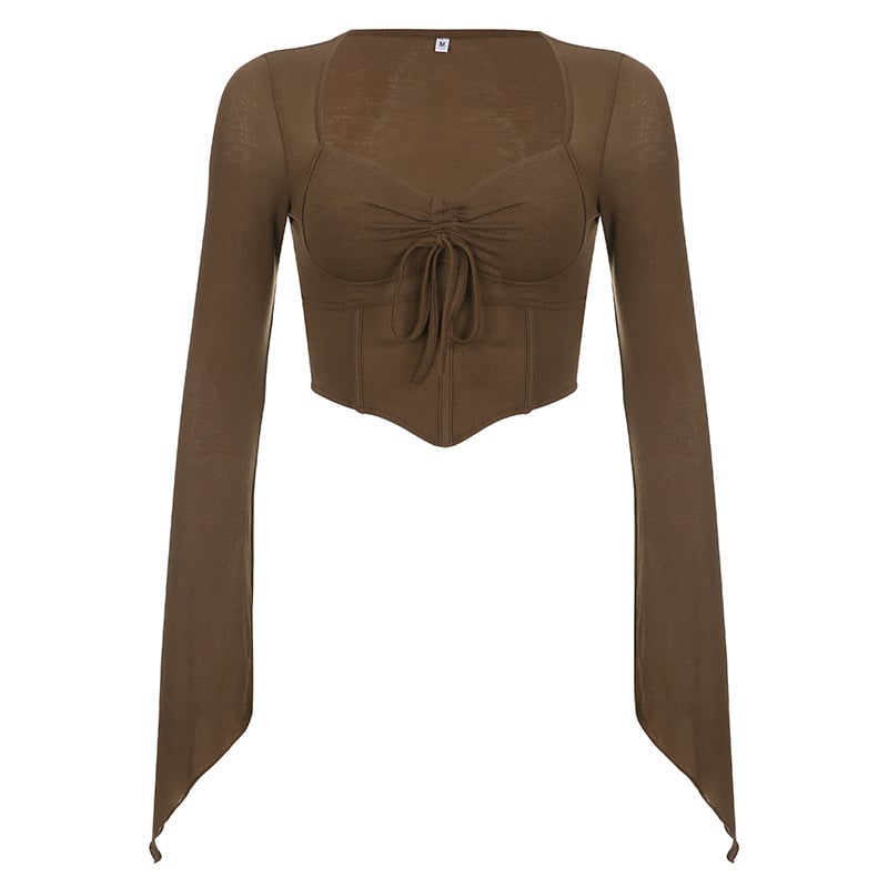 Irregular Pleated Crop Top with Fish Bone Design