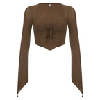 Irregular Pleated Crop Top with Fish Bone Design