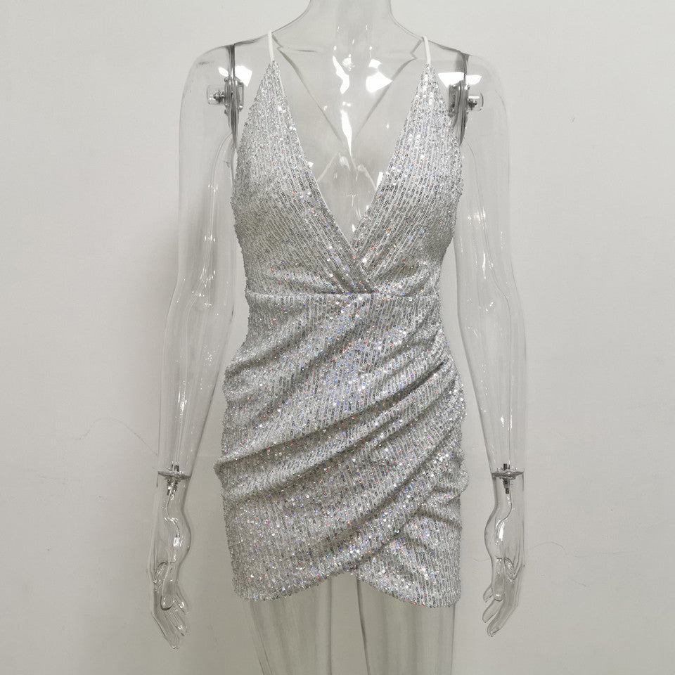Mini Sequin Dress with Spaghetti Straps for Nightclubs