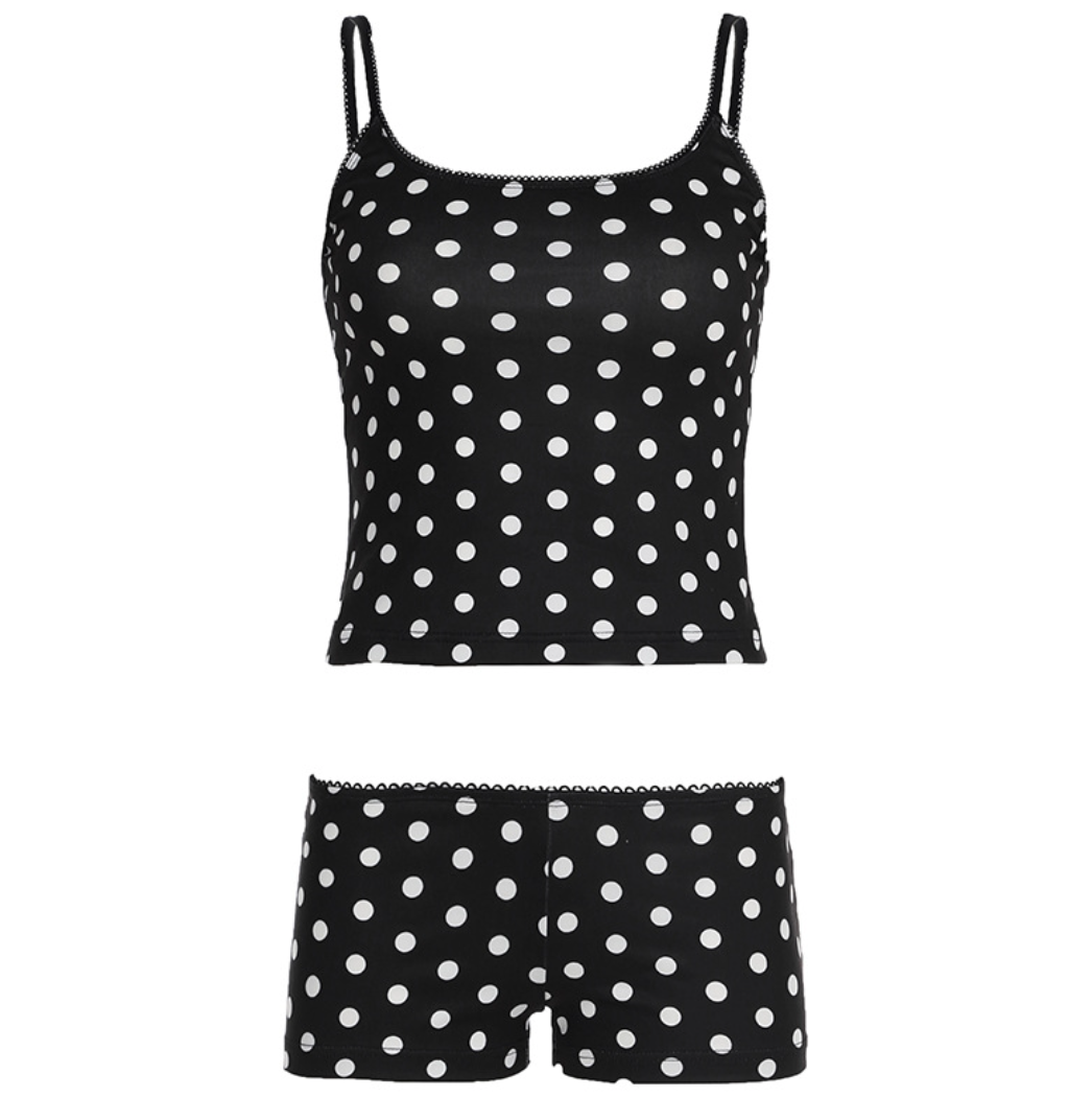 Polka Dot Lace Crop Top & Shorts Set