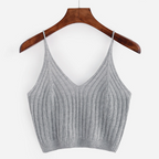 Solid Color Knit Tank Top with V-Neck Design