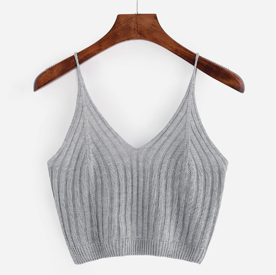 Solid Color Knit Tank Top with V-Neck Design