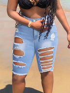 High-Waisted Distressed Denim Shorts for Women