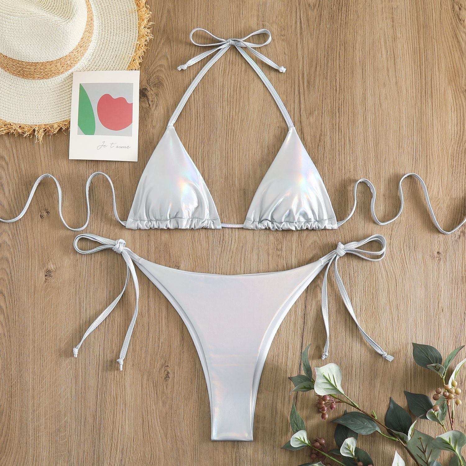 Rose Gold Metallic Triangle Bikini Set