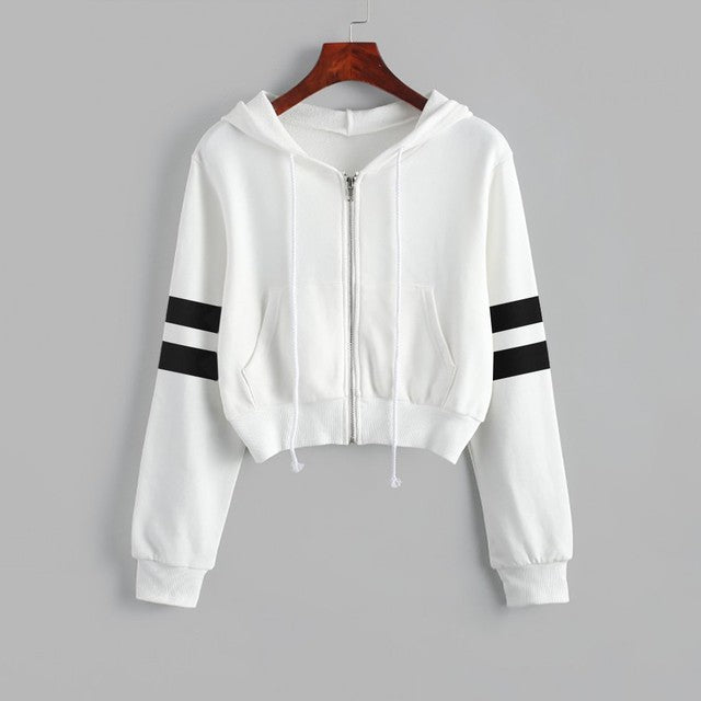 Women’s Y2K Cropped Hoodie - Long Sleeve Stripe Sweatshirt | Streetwear