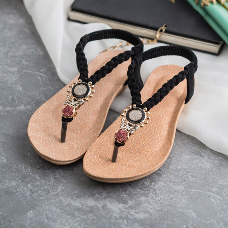 Women's Summer Flat Thong Sandals with Crystal Design