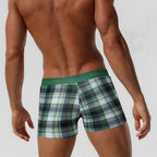 Men's Green Plaid Boxer Swim Trunks