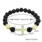 Luminous Volcanic Lava Rock Cross Bracelet