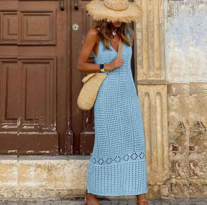 Knit Hollow-Out Bodycon Maxi Beach Cover-Up Dress