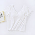 Crop Top with Built-in Bra and V-Neck Design for Women
