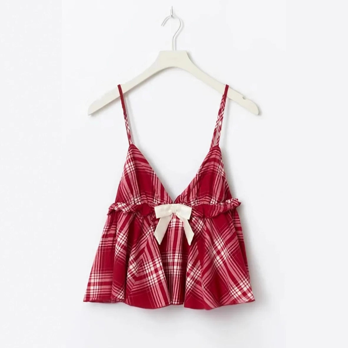 Plaid Bow Tie Camisole Set for Women