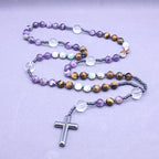 Amethyst and Tiger Eye Stone Rosary Necklace | Christian Jewelry