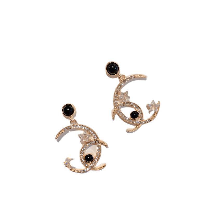 Korean Style Cross Moon Earrings with Silver Pins