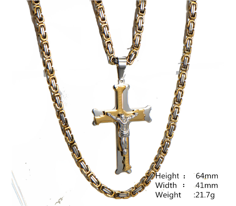 Jesus Christ Crucifix Cross Pendant Byzantine Chain Necklace