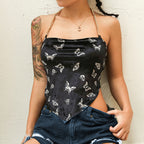 Butterfly Print Spaghetti Strap Backless Top