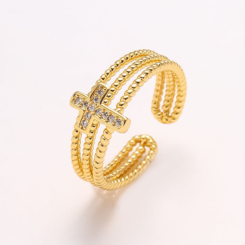 Gold-Plated Zircon Cross Ring
