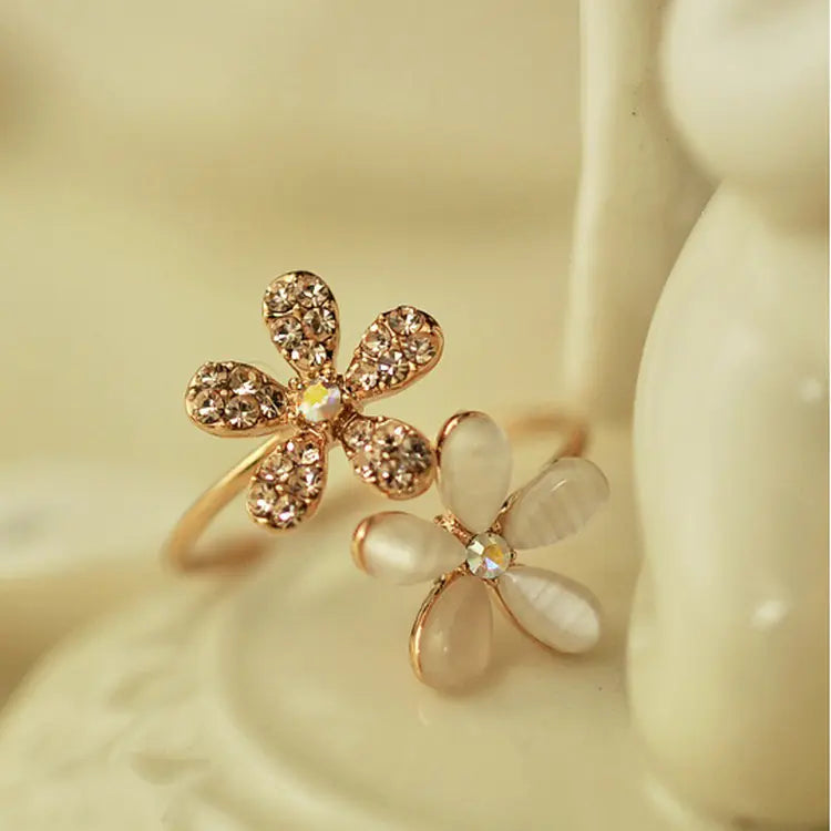 New Cat's Eye Flower Open Ring with Accent | Jewelry