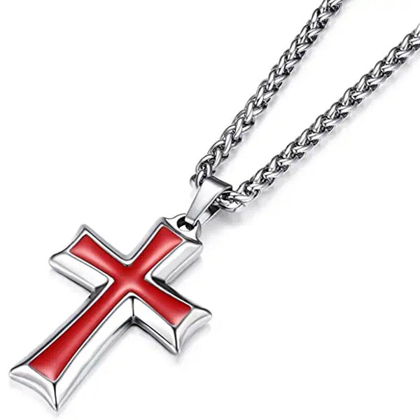 Minimalist Stainless Steel Red Cross Pendant Necklace