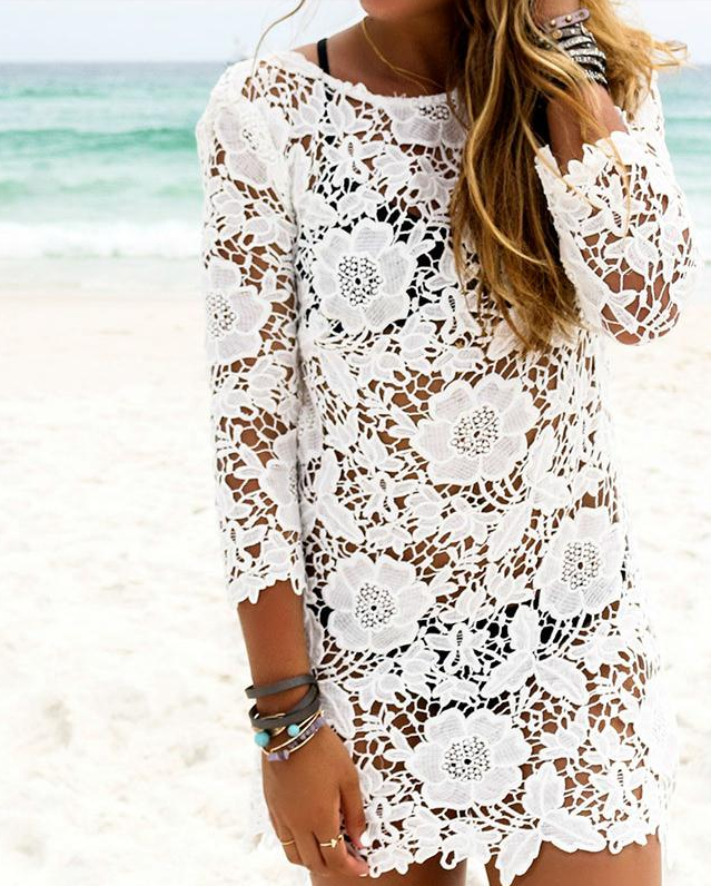 White Crochet Lace Beach Cover-Up Tunic