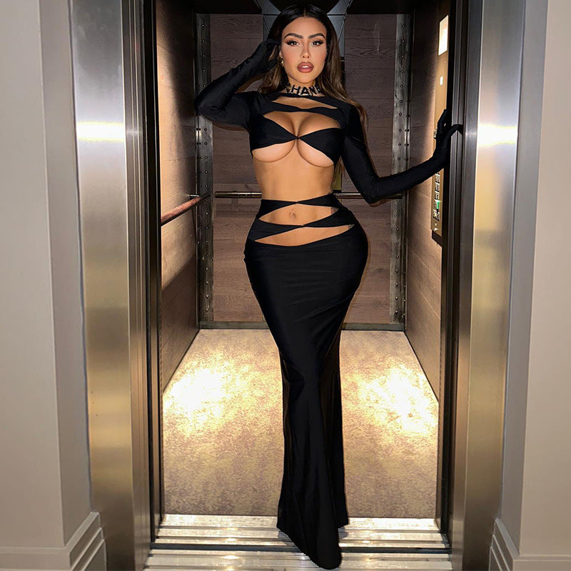 2023 Women's Fashion Hollow Crop Top and Skirt Set