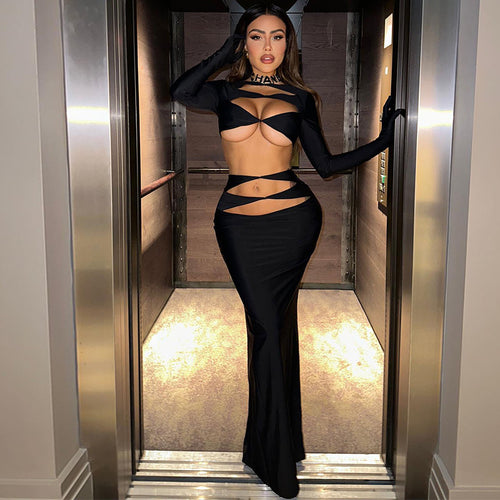 2023 Women's Fashion Hollow Crop Top and Skirt Set