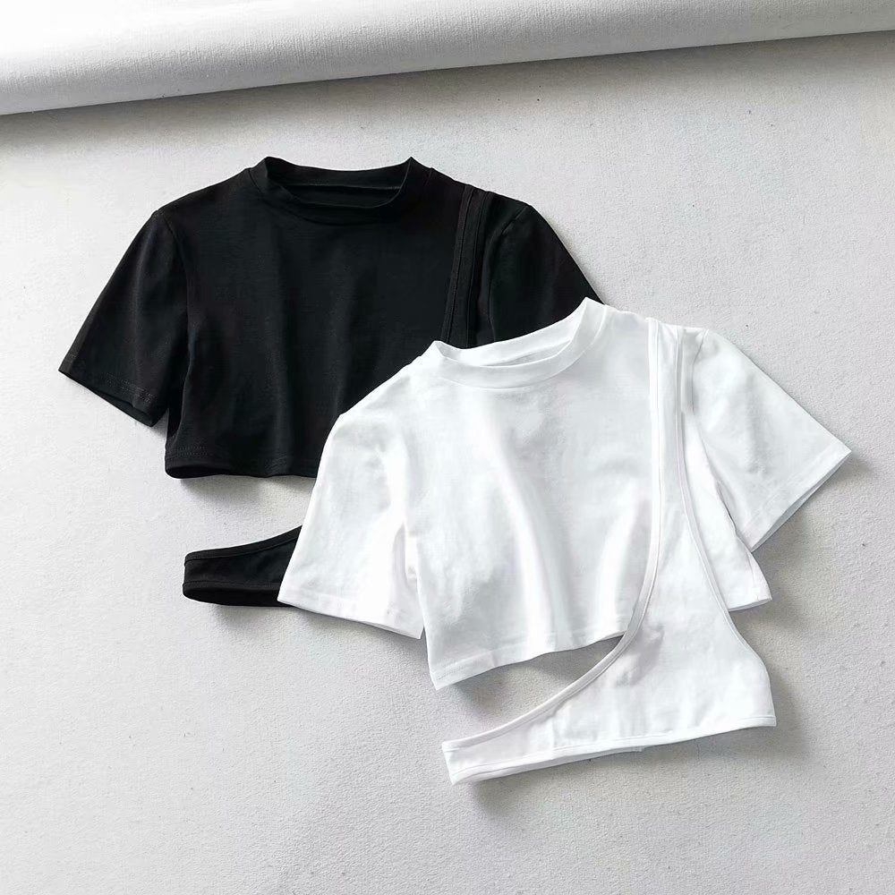 Women's Summer Irregular Crop Top - Casual Short Sleeve