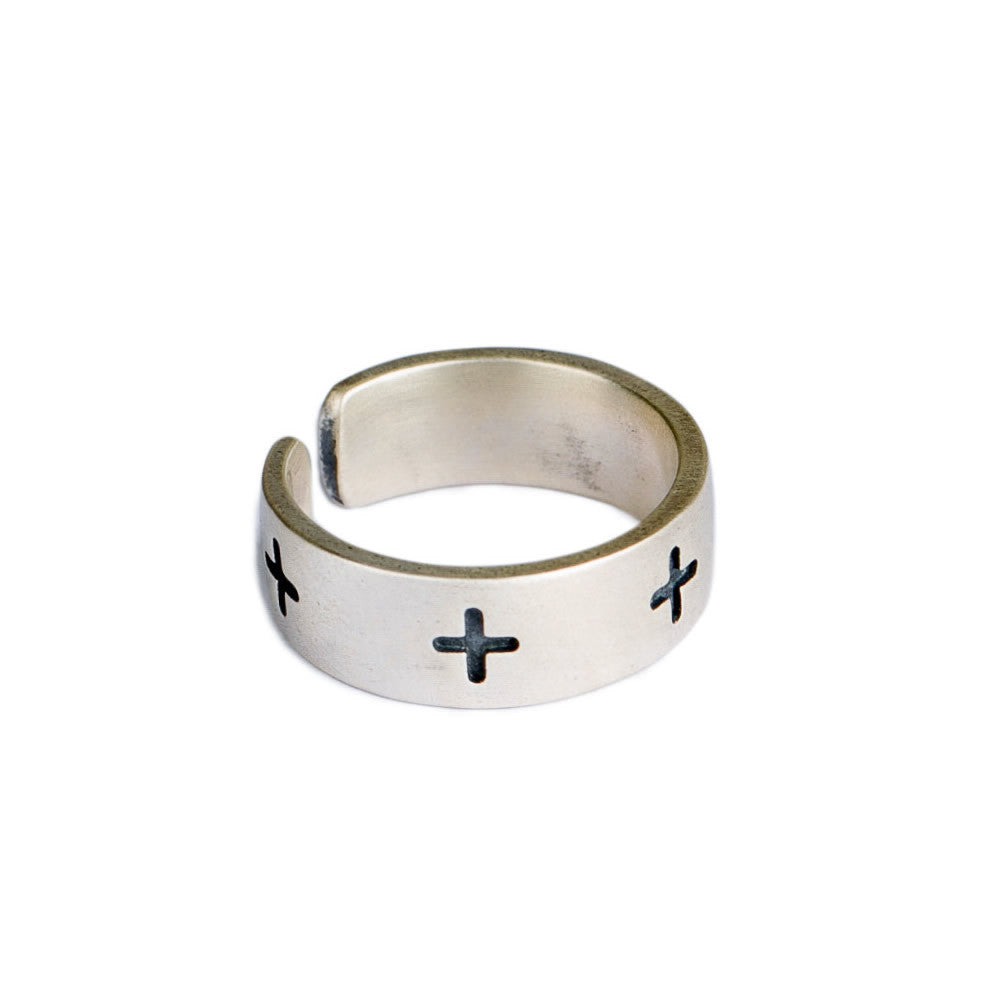 Retro Silver Cross Band Ring