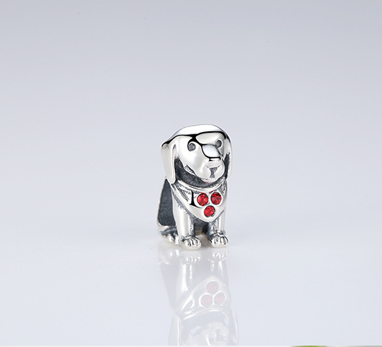 Red Diamond Dog Silver Bracelet with Beads