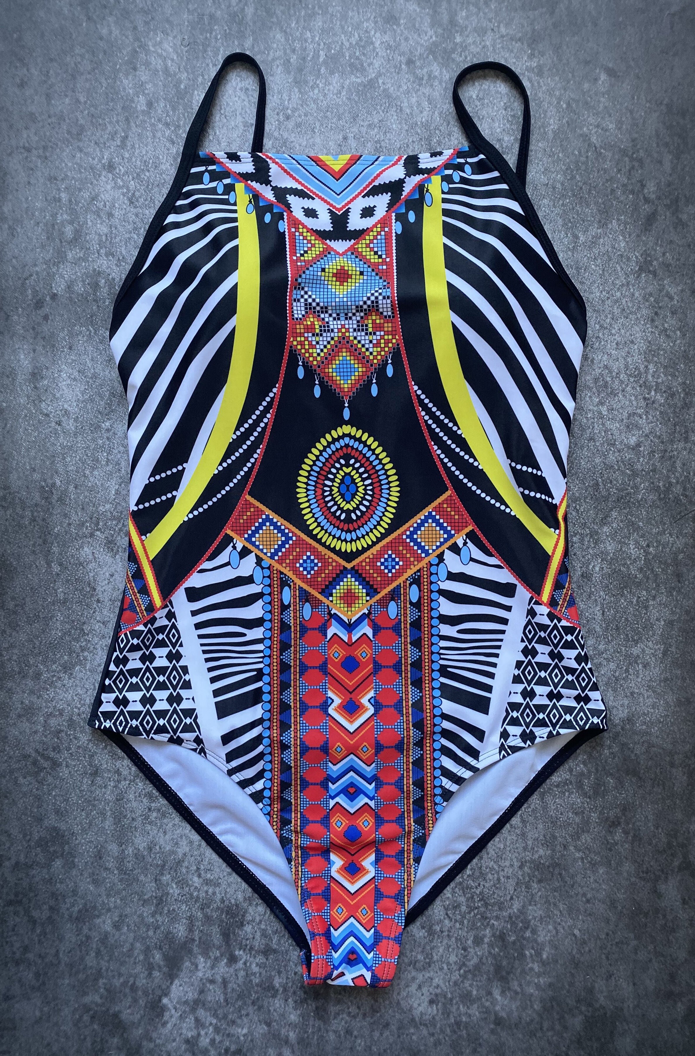 Tribal Aztec Print High-Neck One-Piece Swimsuit
