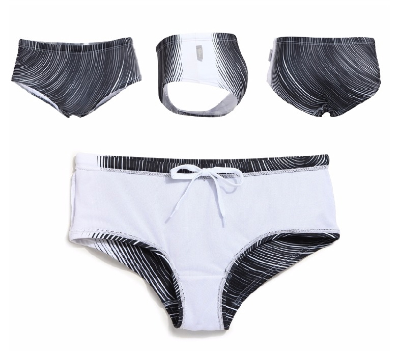 Men's Black and White Line Print Swim Briefs