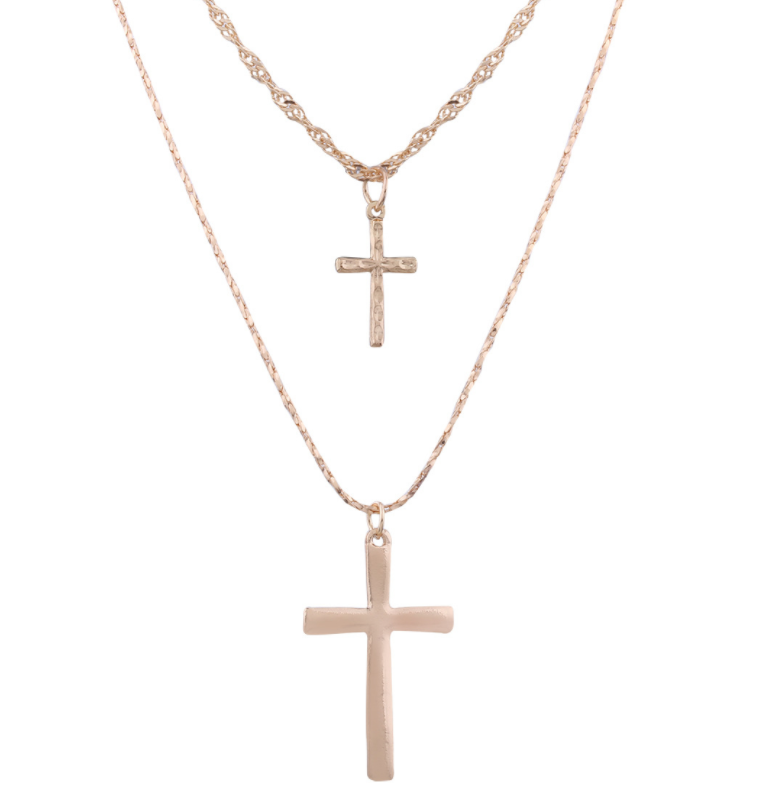 Layered Cross Pendant Necklace Set