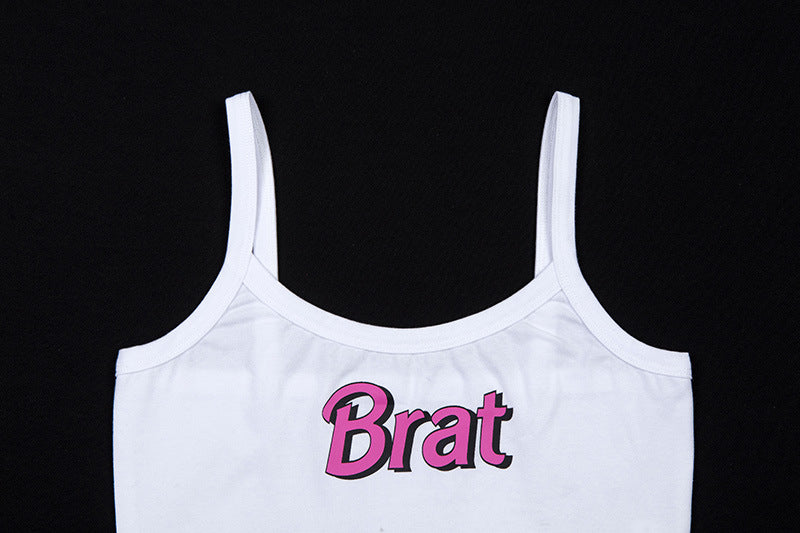 Trendy Women's Letter Print Crop Top Tank Top