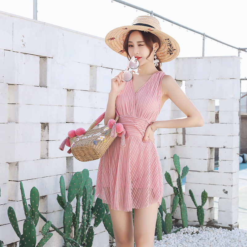 Pleated Skirted One-Piece Swimdress