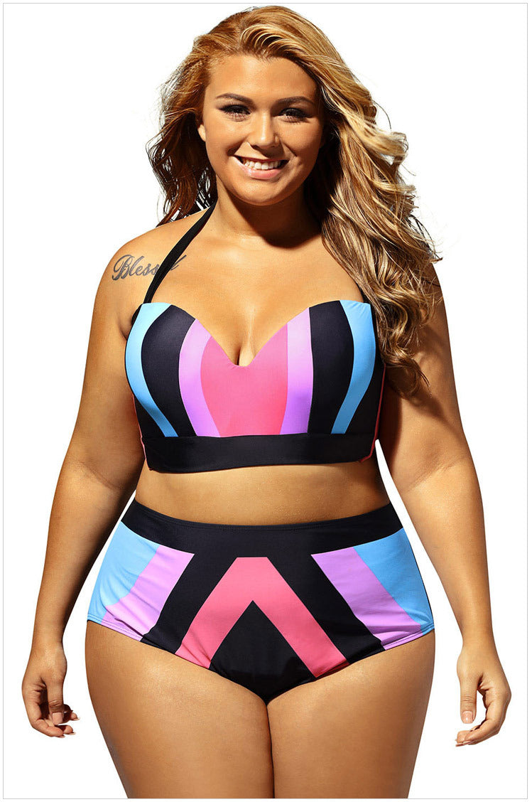 High-Waisted Color-Block Bikini Set