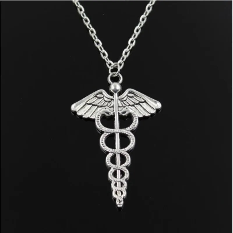 Winged Caduceus Pendant Necklace