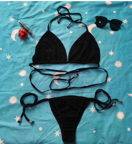 Black String Halter Bikini Set
