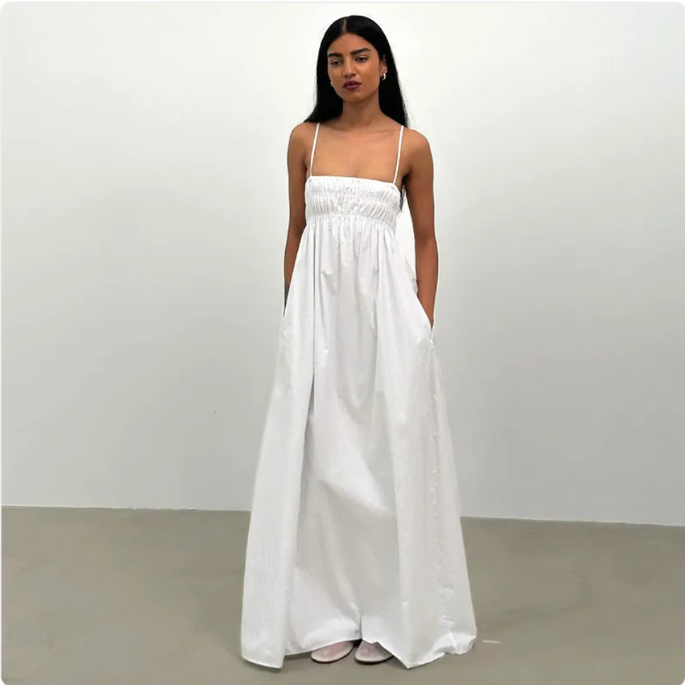 Smocked Spaghetti Strap Flowy Maxi Dress