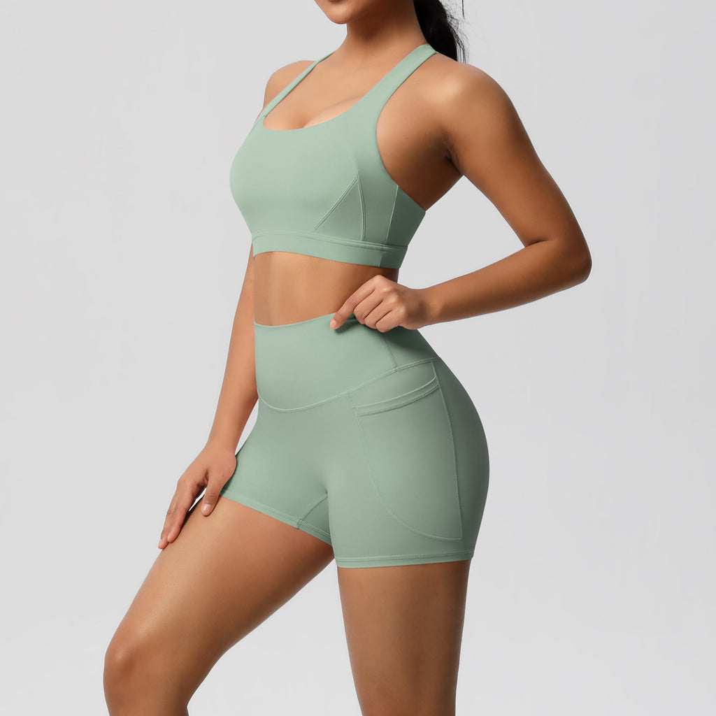 Women's Solid Color Yoga Vest & Shorts Set