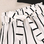 Girls' Summer Casual Off-Shoulder Set with Striped Shorts